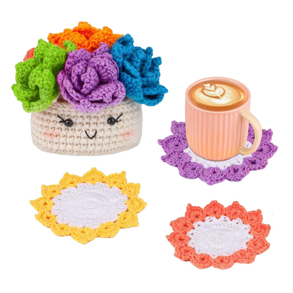 PATPAT DIY Crochet Material Kit 6 Colors Coasters DIY Crochet Floral Coasters and Smile Crochet Cup Material Kit DIY Handmade Crochet Coasters Gift Crochet Starter Kit PATPAT DIY Crochet Material Kit 6 Colors Coasters DIY Crochet Floral Coasters and Smile Crochet Cup Material Kit DIY Handmade Crochet Coasters Gift Crochet Starter Kit